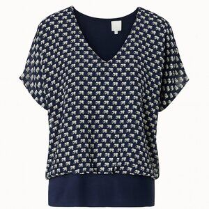 CAbi 5345 Blue Elephant Parade Blouse • Women’s Large • Casual Top